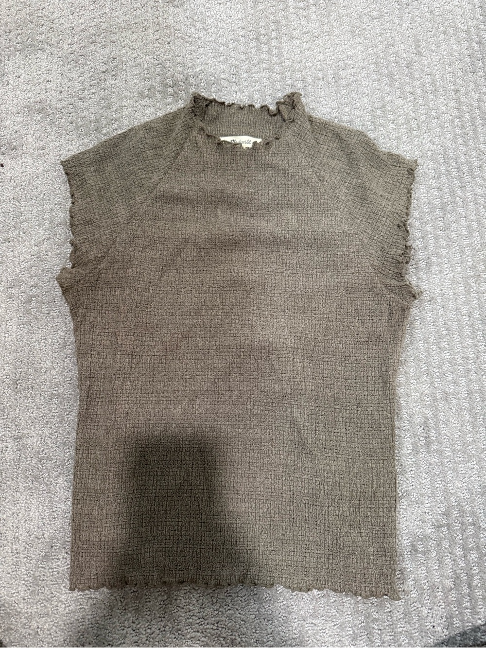 Madewell Sleeveless Rib-Knit Mock Neck Top in Taupe